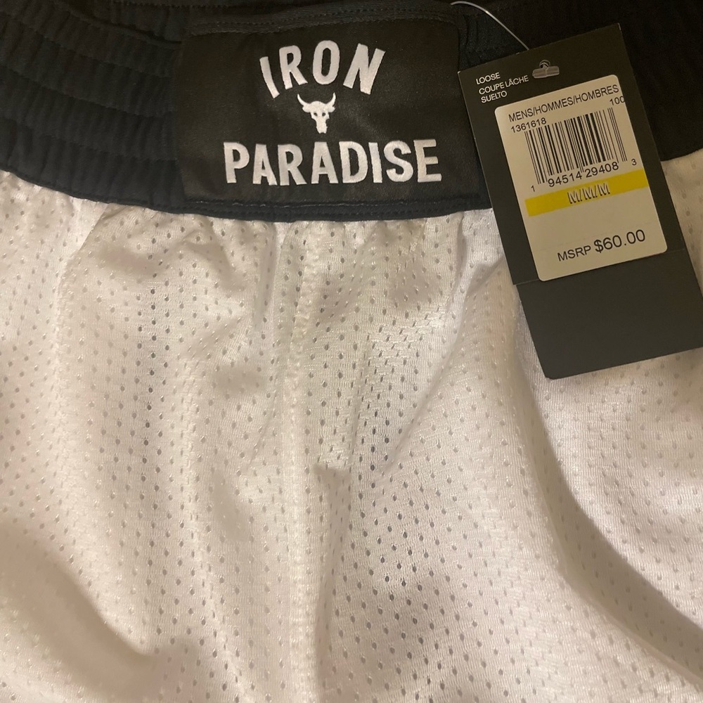 Under Armour Project Rock Mens Iron Paradise White Mesh Shorts 1361618 Sz - Picture 6 of 9